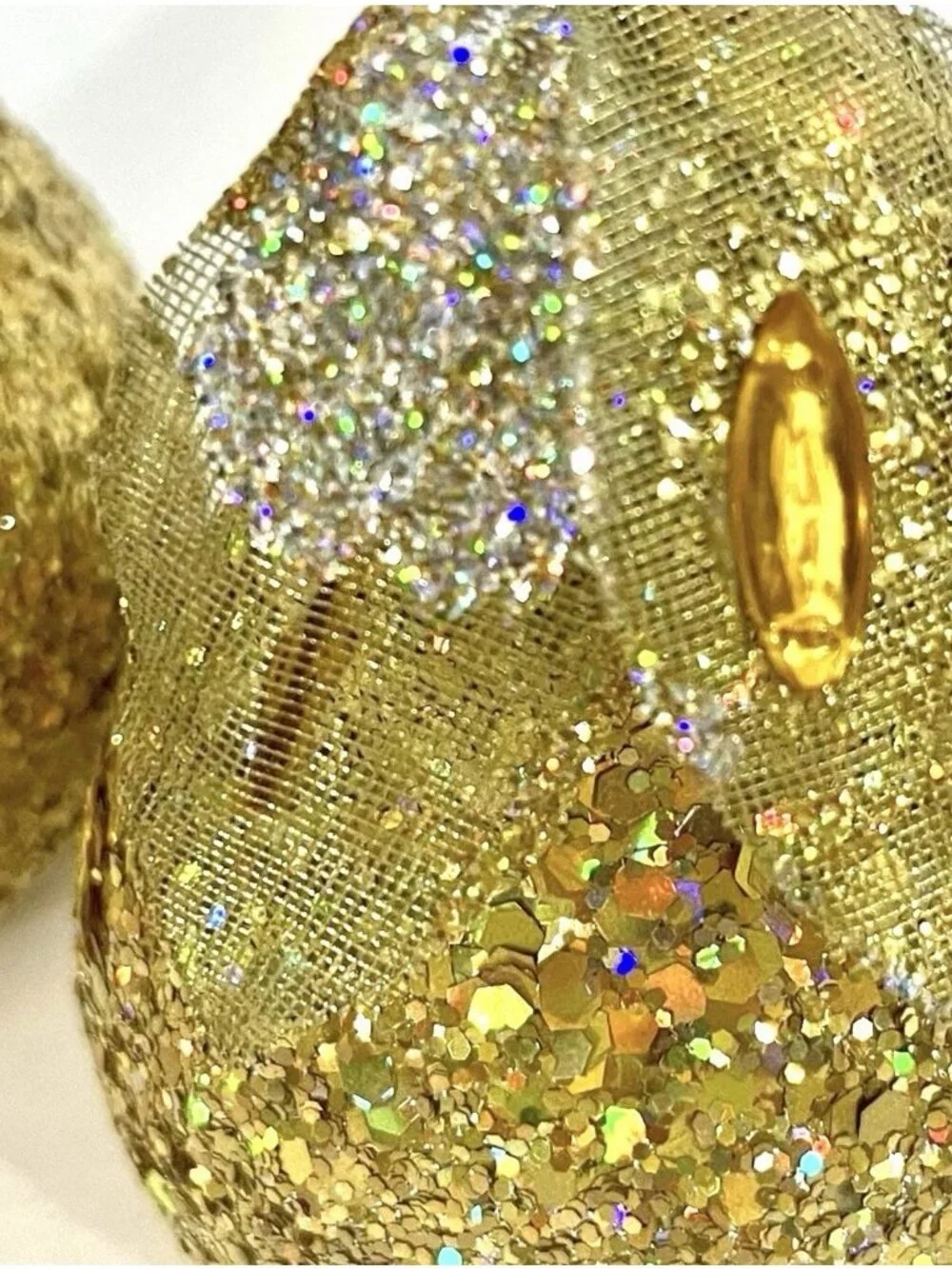 4 Sequin Gold Pear Faux Fruit Jewel Glitter Leaves Decorative Holiday Decor 5”